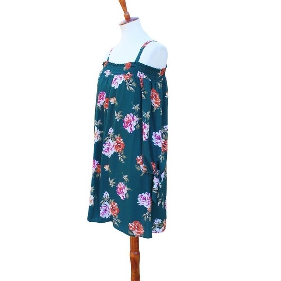As U Wish Green Floral Off The Shoulder Floral Boho Dress Women Size Large - Picture 2 of 5